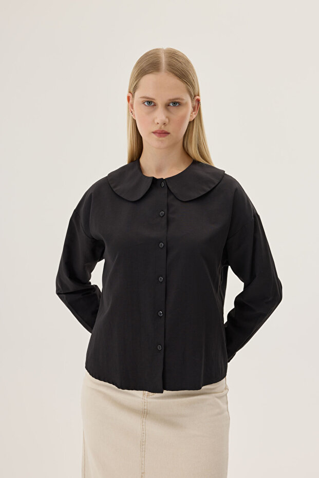 Bebe yaka gömlek - siyah - 1