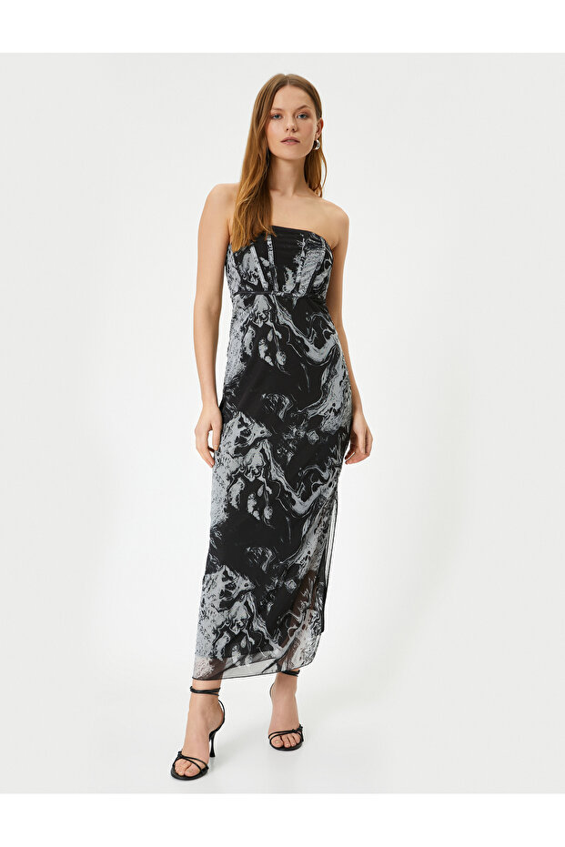 Strapless Midi Dress with Corset Detail