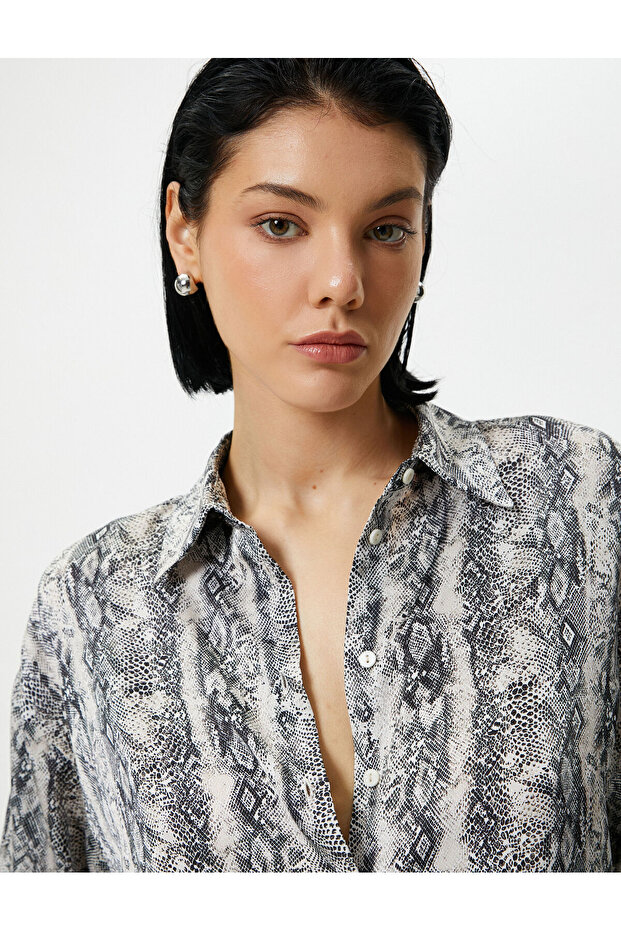 Snakeskin Patterned Shirt Long Sleeve Classic Collar
