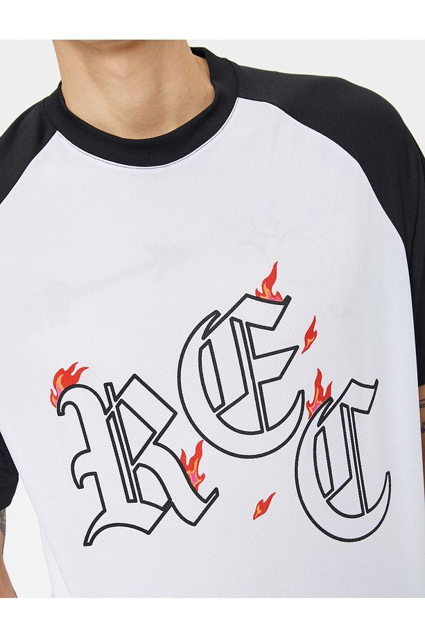 Oversize Tişört Slogan Baskılı Bisiklet Yaka Reglan Kollu - 5