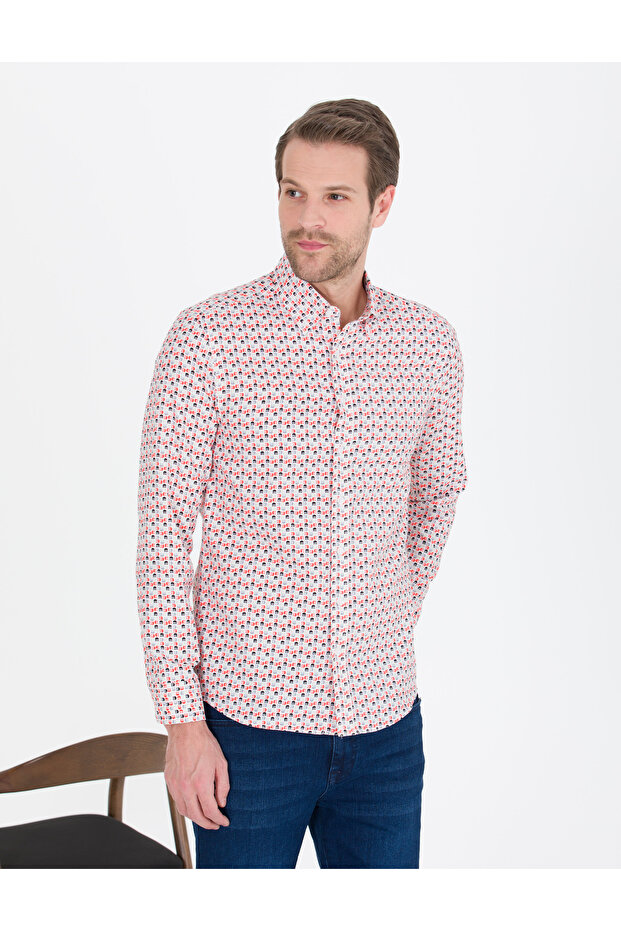 Pomegranate Flower Slim Fit Long Sleeve Shirt 50264910-Vr039