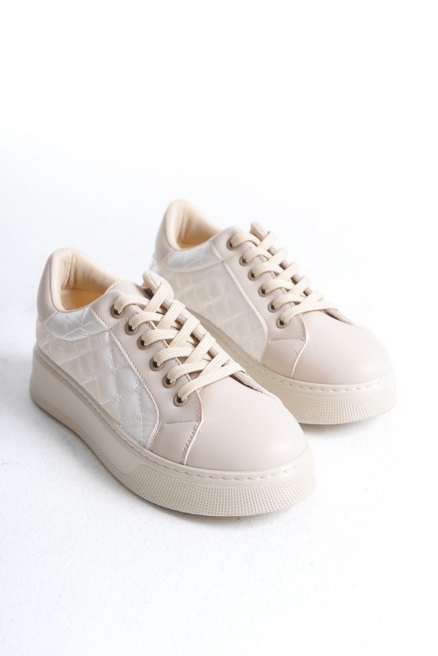 Selivena Beige Unisex Women's Daily Lace-Up Sneaker Sports Walking Shoes
