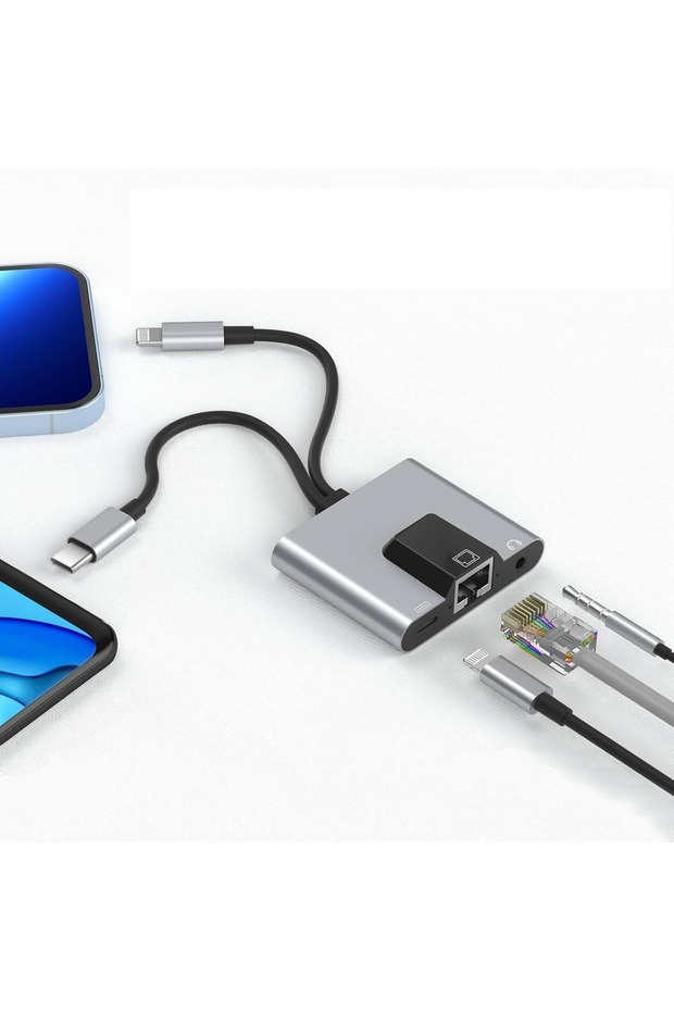 İphone ile Uyumlu Lightning/Type-C Telefon/Tablet Ethernet  Adaptörü,RJ45 Adaptörü Zr815 - 1