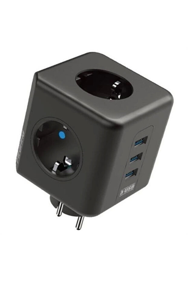Heat Resistant Cube Socket with Thermal Current Protection and Child Protection 3 Socket Inputs 3 USB Inputs - 2