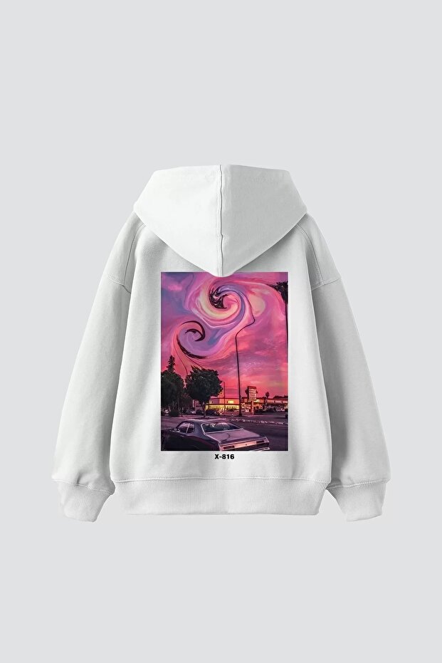 Summer Love Back Printed Oversize Unisex White Hoodie