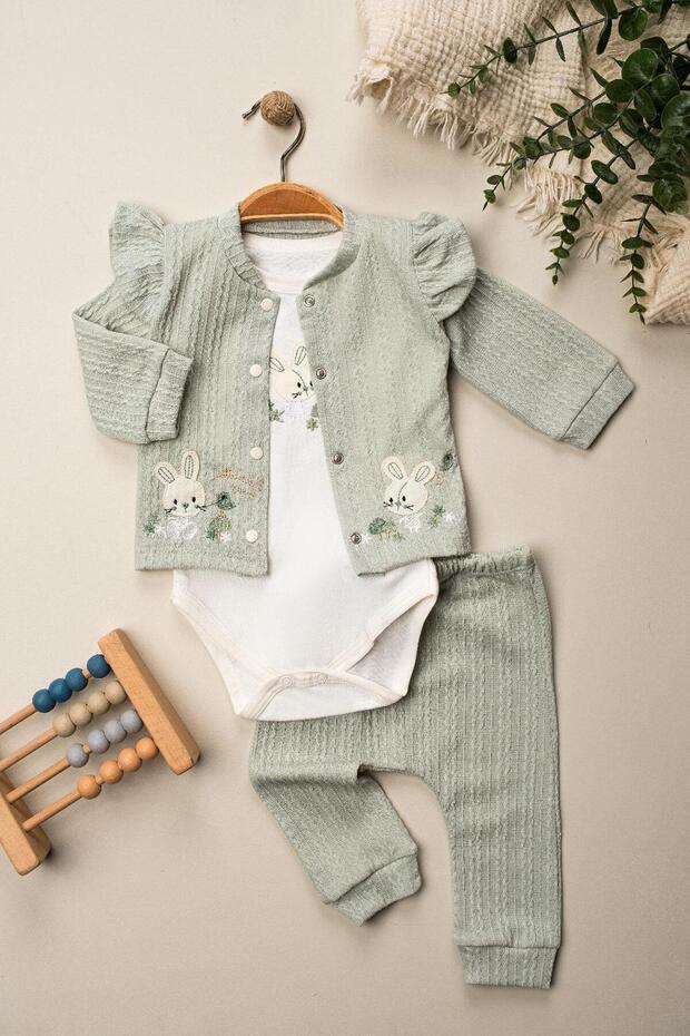 Embroidered Rabbit Printed Baby Girl Suit