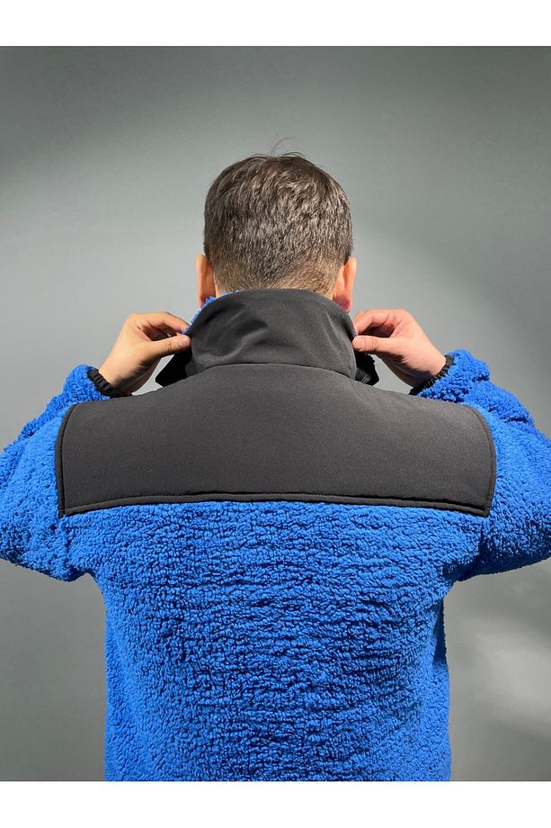 Sax Mavisi Astarlı Kışlık Peluş Mont - 4