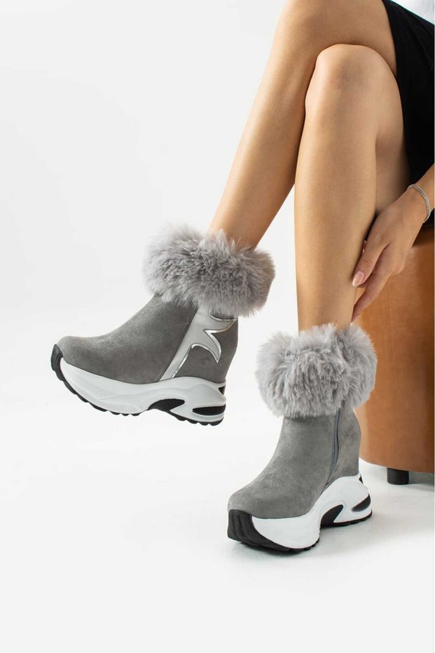 Jena Hidden Heel Grey Suede Boots