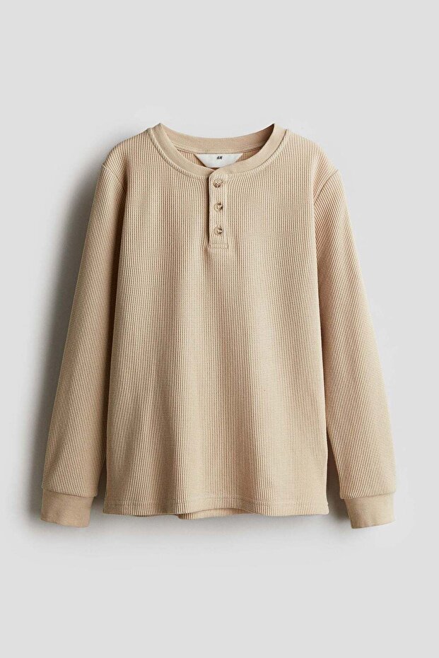 Waffled jersey Henley top