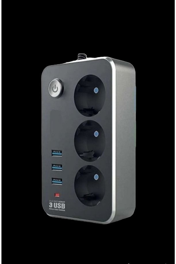 Akım Korumalı / 2 X Usb - 1 X Type-c Girişli / 3'lü Priz Uzatma Kablosu 2mt - 7