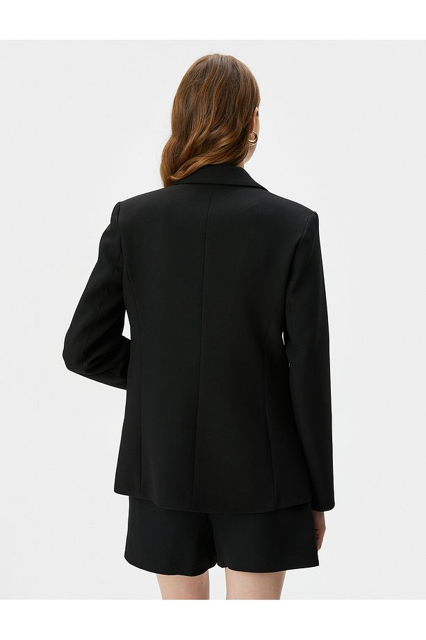 Blazer Ceket Tek Düğmeli Kapaklı Cepli - 4