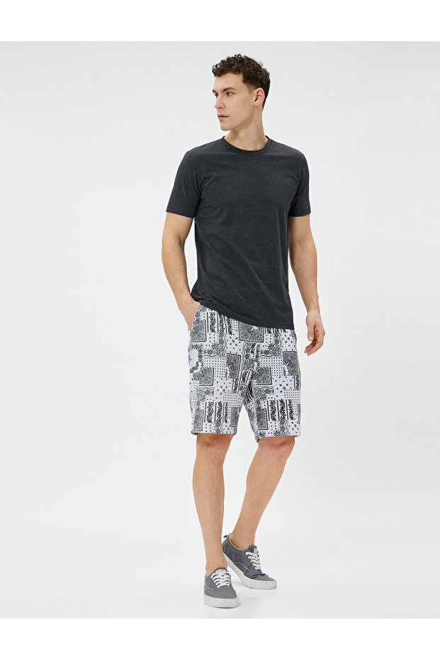Shorts Tie Waist Pocket Cotton Ethnic Patterned