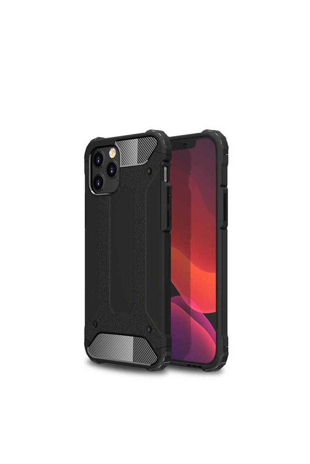 متوافق مع هاتف iPhone 12 Pro - حافظة واقية مزدوجة الطبقات من نوع Crash Military Tank - أسود