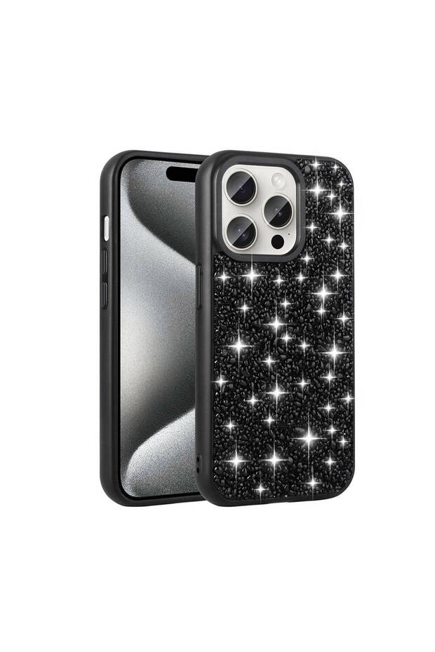 iPhone 15 Pro Max - Case Shiny Stone Design Linea Cover - Black