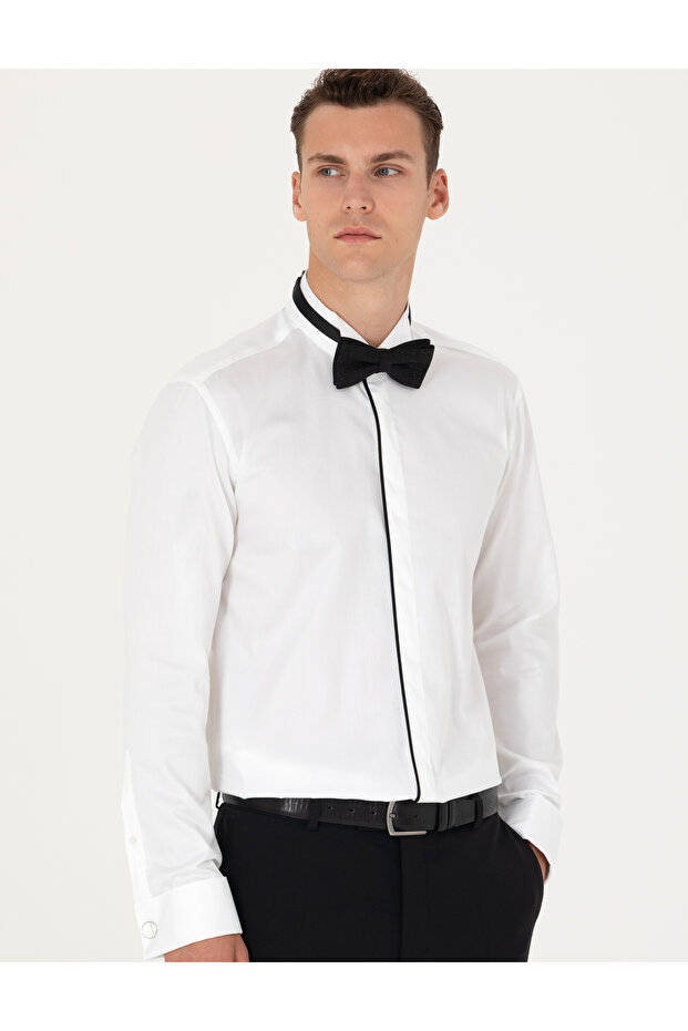 White Slim Fit Tuxedo Shirt 50277130-Vr013