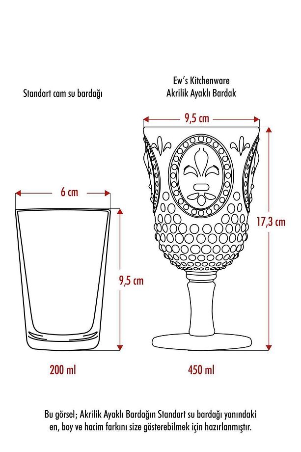 Akrilik Bal 6 Lı Ayaklı Bardak & Su Meşrubat Kadeh Kahve Yanı Bardağı 450 ml ( Cam Değildir ). - 4