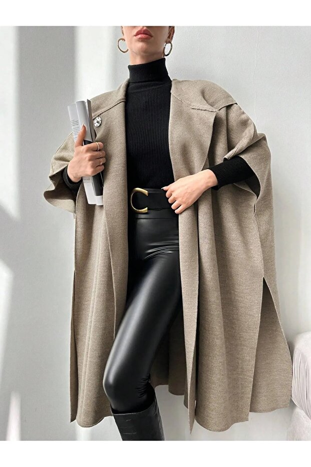 triko kapşonlu panço - 3