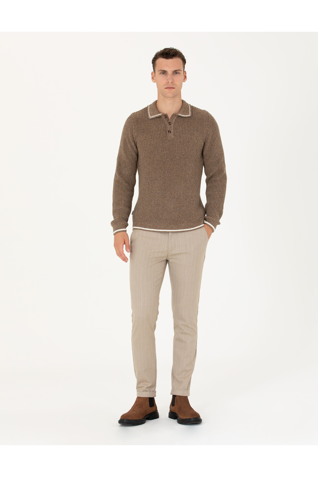 Mink Slim Fit Striped Canvas Trousers 50278471-Vr052