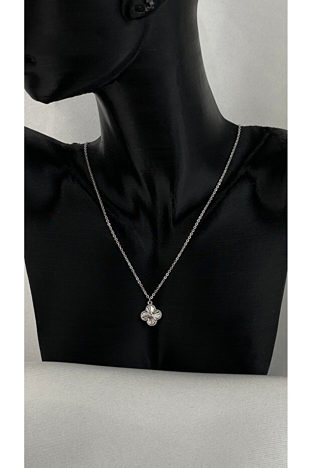 Tekli yonca çelik kolye - 1