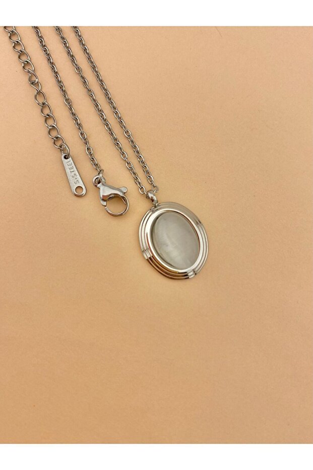 Çelik Sedefli Madalyon Kolye - 2