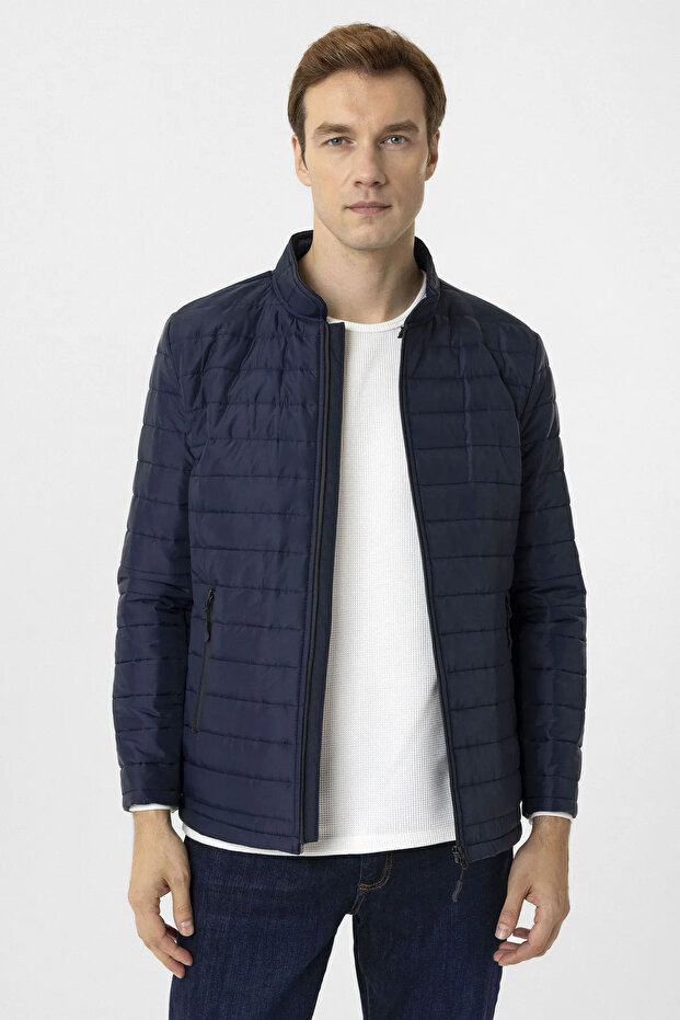 Slim Mould Rail Pattern Gaz Feather Thin Inflatable Coat - 2