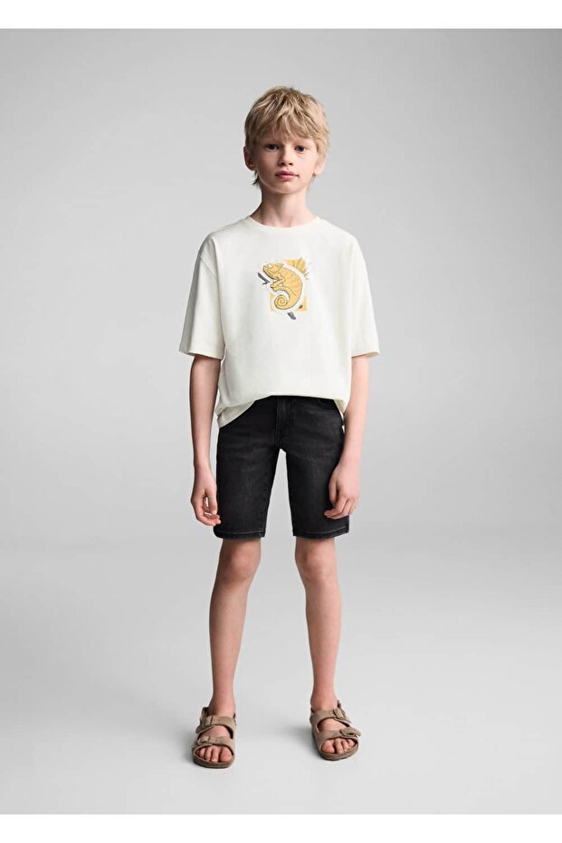 Slim fit kot bermuda şort - 2