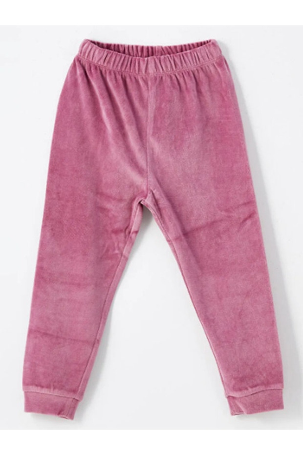 Ekru Kadife Bisiklet Yaka Baskılı Kız Bebek Pijama Takımı - 2