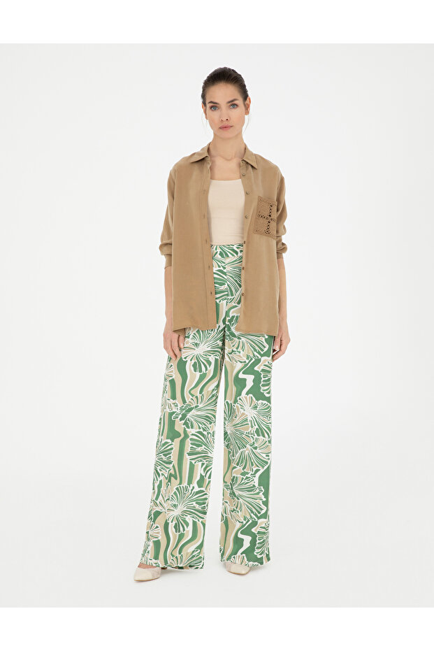 Green High Waist Wideleg Trousers 50284526-Vr054