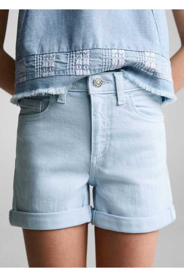 Paçaları kıvrık denim şort - 6