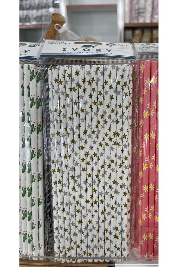 BHR TEM- Kağıt Pipet 20 cm 25 Adet DESENLİ - 1