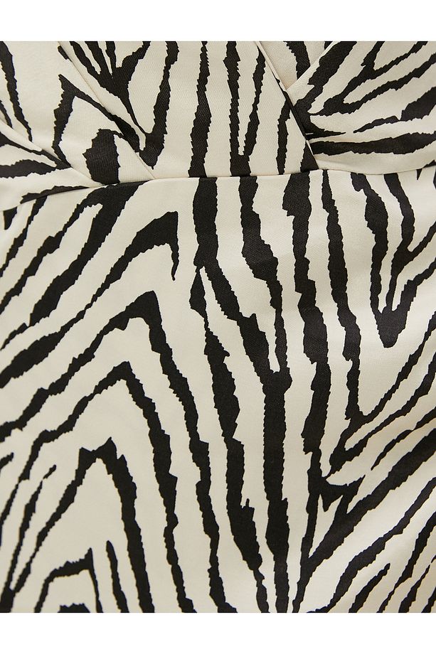 Zebra Desenli Mini Elbise Viskon Uzun Kollu - 6