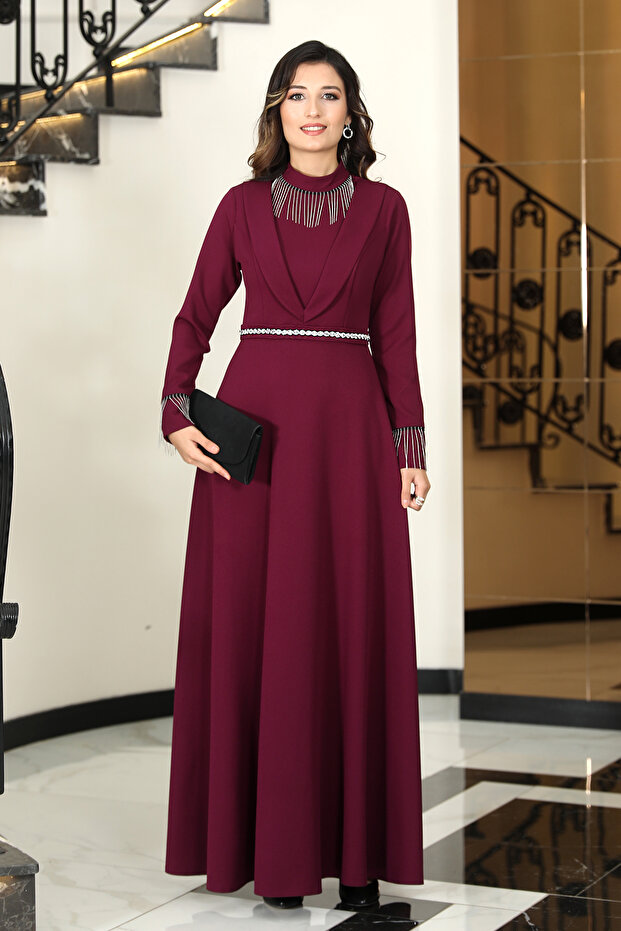 Chain Flared Hijab Evening Dress