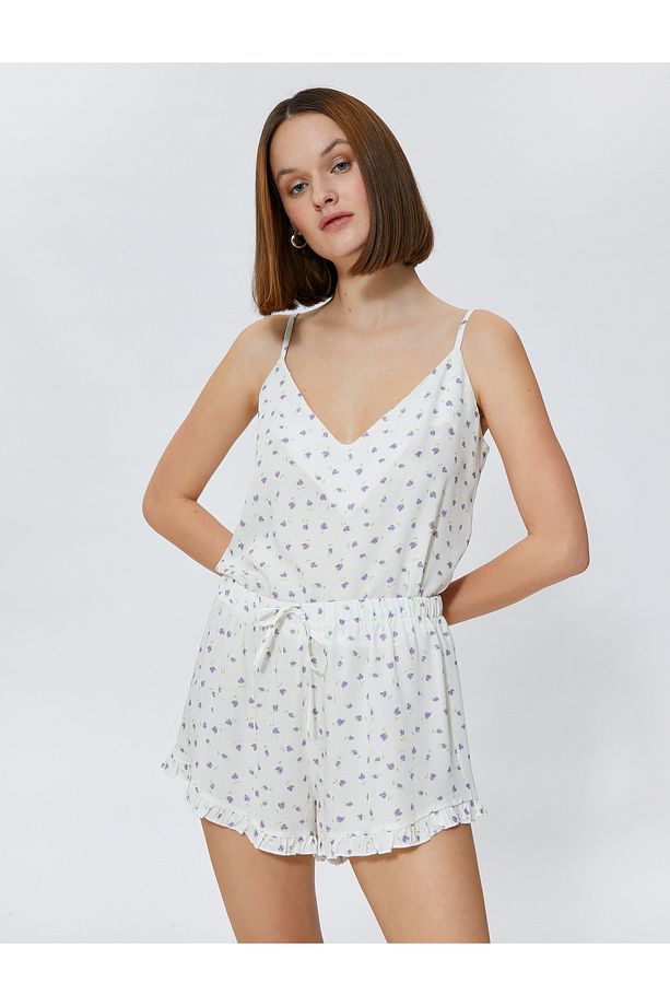 Şort Pijama Altı Çiçekli Beli Bağcıklı Fırfırlı - 1