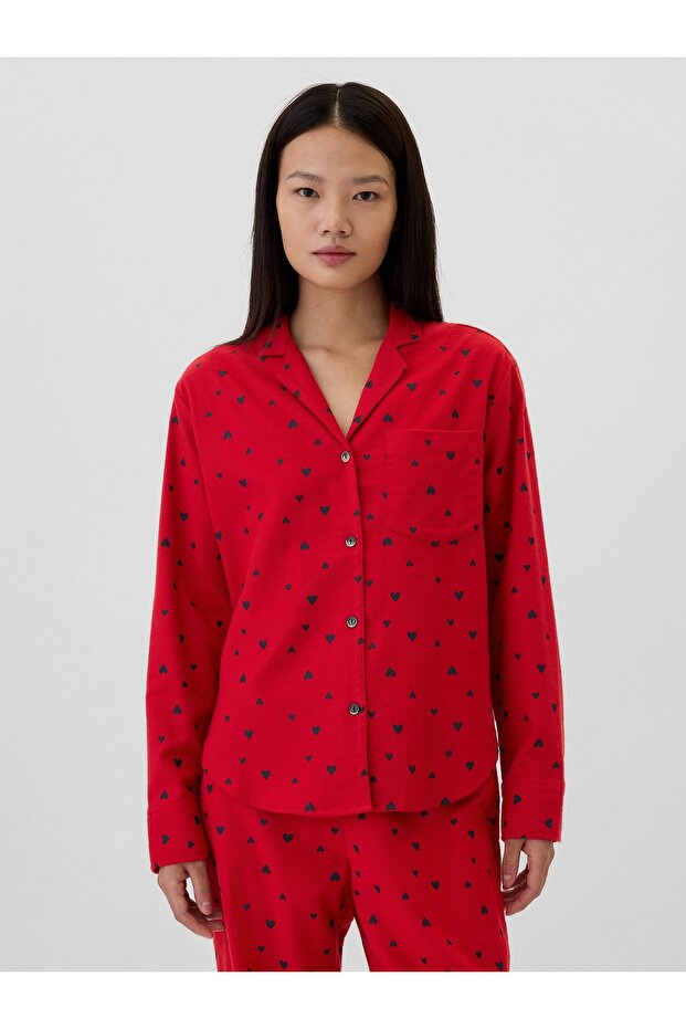 KadınRelaxed Flannel Pijama Üstü - 1