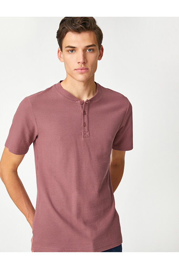 Basic T-Shirt, Collar, Buttoned, Slim Fit, Short Sleeve
