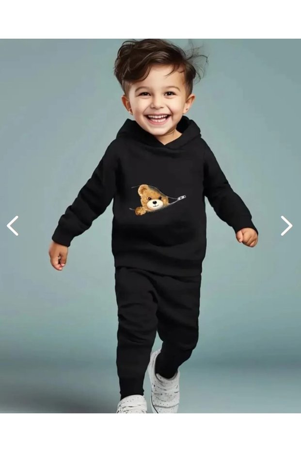 Unisex Children's Set - Nursery Primary School and Kindergarten with Hood and Pants, Sober Print