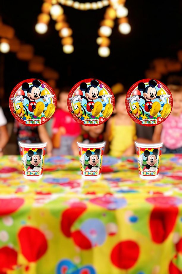 8 Adet Mickey Mouse Temalı Tabak Bardak Seti - Doğum Günü Parti ve Eğlenceli Etkinlikler İçin - 3