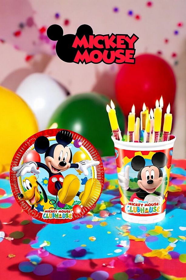 8 Adet Mickey Mouse Temalı Tabak Bardak Seti - Doğum Günü Parti ve Eğlenceli Etkinlikler İçin - 2