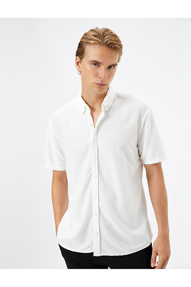 Summer Shirt Short Sleeve Textured Classic Collar Buttoned
