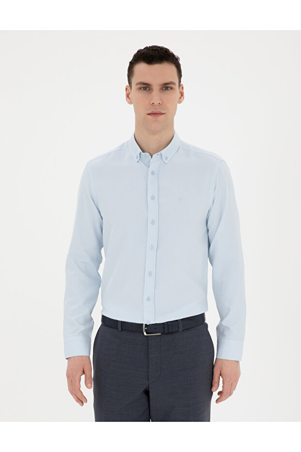Light Oxford Blue Slim Fit Long Sleeve Shirt 50289396-Vr003