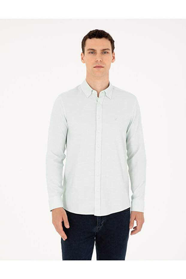 Green Slim Fit Long Sleeve Shirt 50291042-Vr016