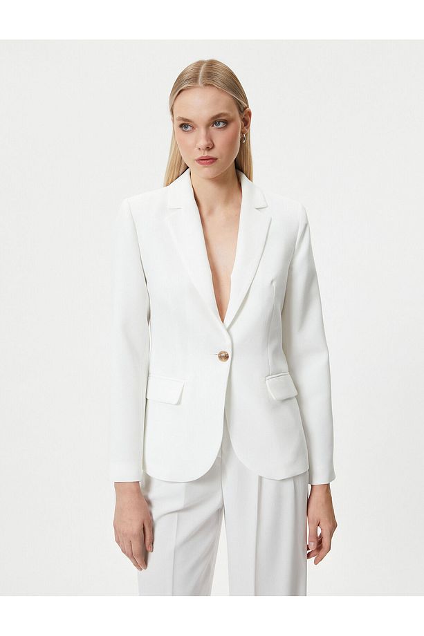 Blazer Ceket Tek Düğmeli Kapaklı Cepli - 3