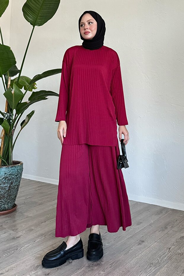Mila Pleated Pants Tunic Plum Double Set