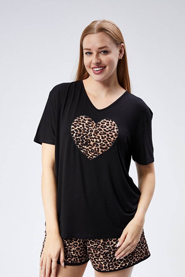 Leopar Desenli Şortlu Pijama - 1