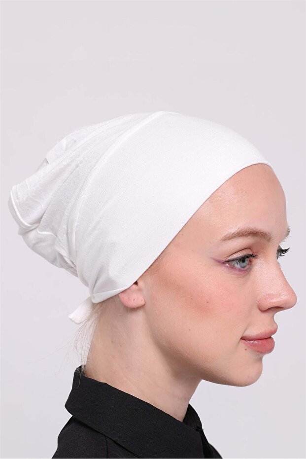 Cream Back Tied Hijab Bonnet Viscose Fabric Seamless Interlocking Lycra Inner Bonnet 3010_40