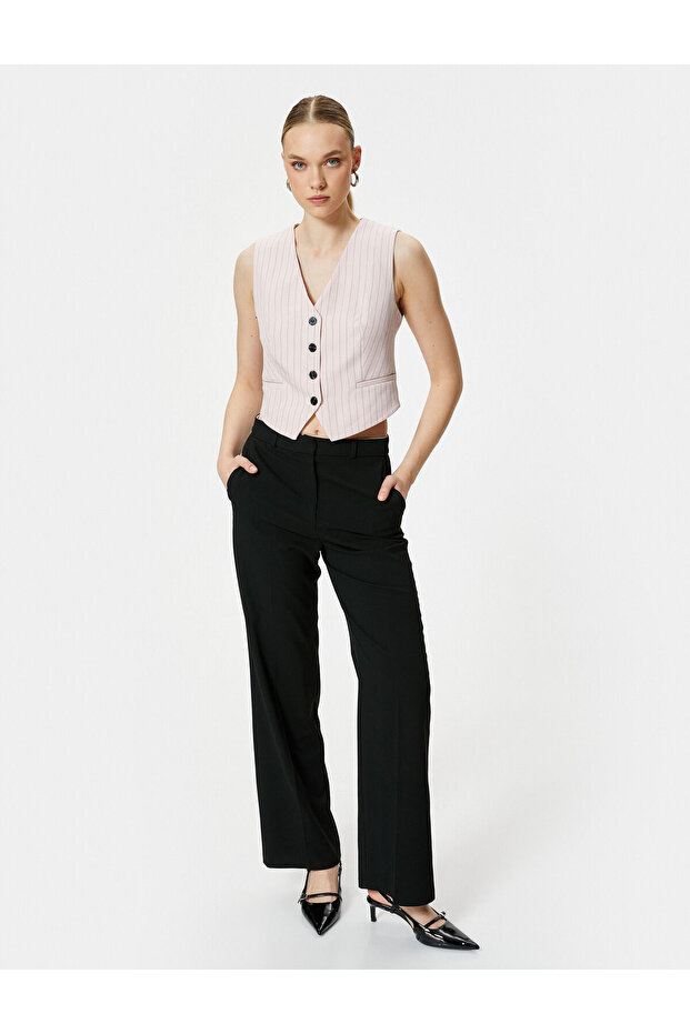 Blazer Vest Buttoned V-Neck Pocket