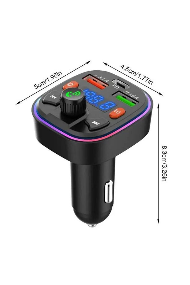 Bluetooth Araç Kiti Araç Fm Transmitter USB Type-C SD Kart MP3 PD Flash Için Uygun Çakmaklık Girişli - 2