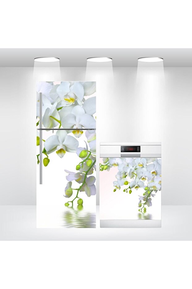 Refrigerator and Dishwasher Door Self-Adhesive Foil Covering White Orchid