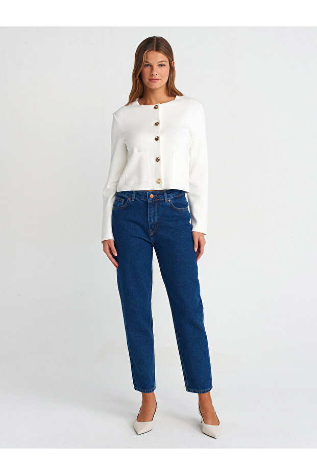 71740 Basic Mom Pants-Navy - 1