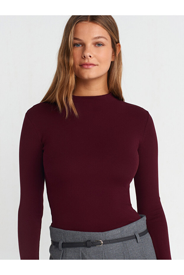 31433 Dik Yaka Top-Bordo - 4